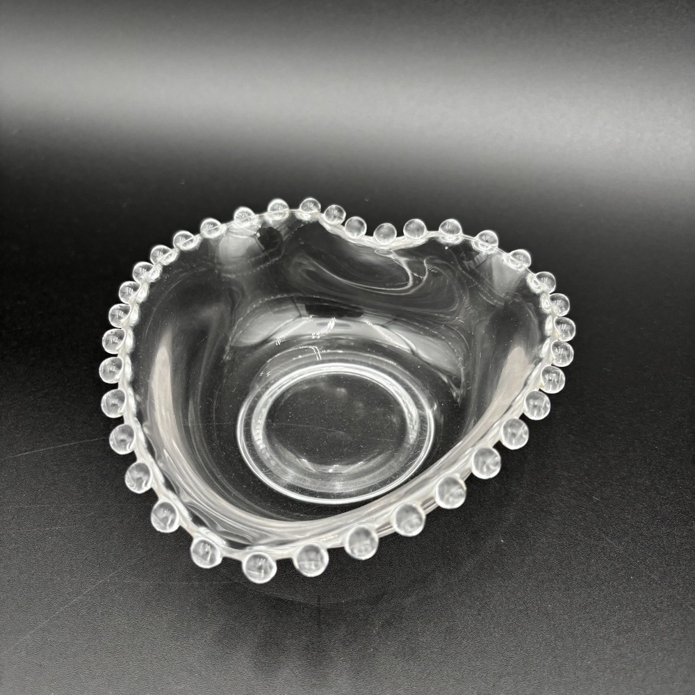 Imperial Glass Candlewick Small Heart Bowl Clear Beaded‎ Rim USA VTG